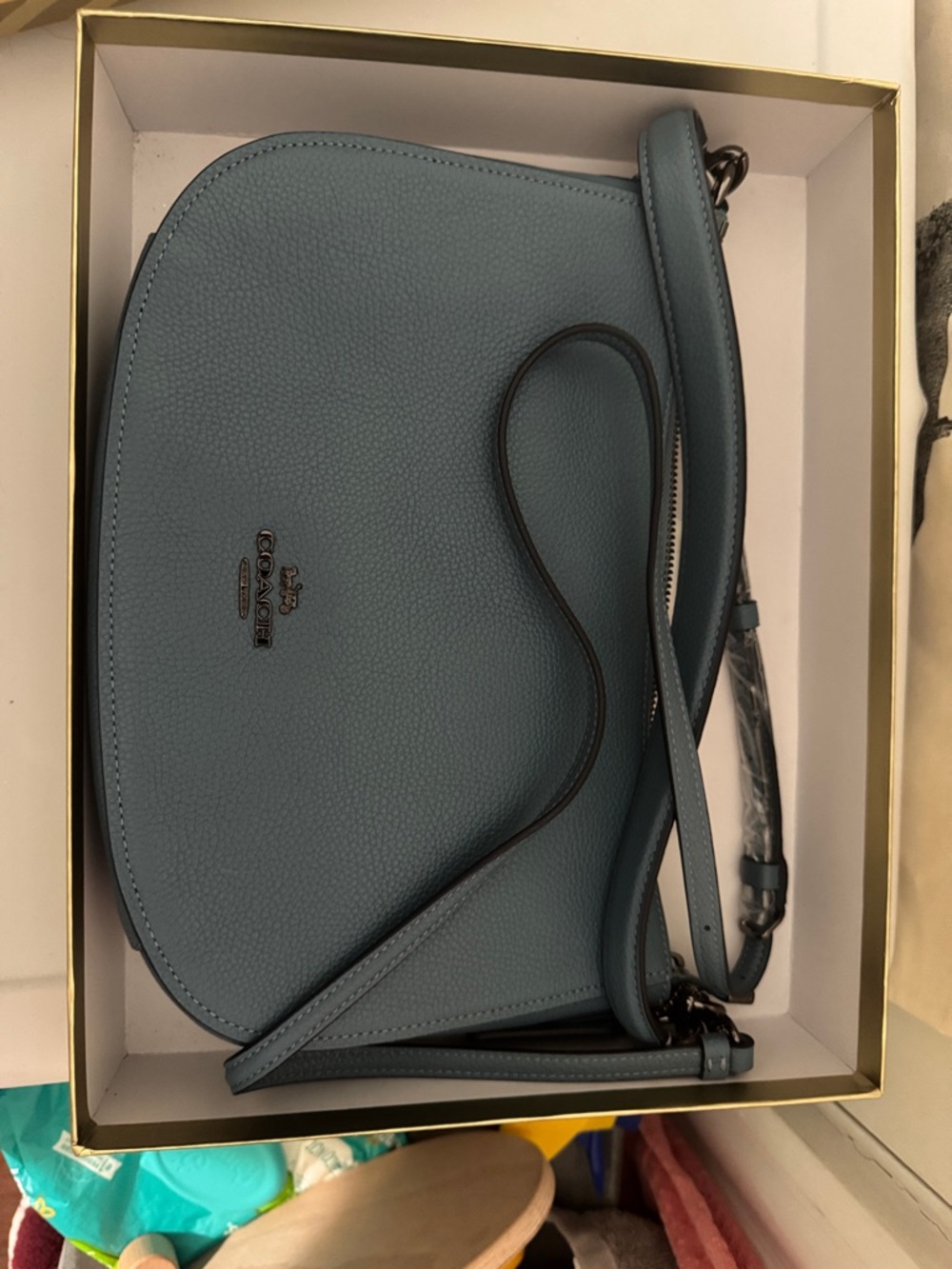 Coach Pebbled Leather Crossbody in Dusty Blue